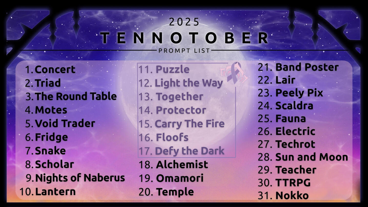 Tennotober 2025 prompt list