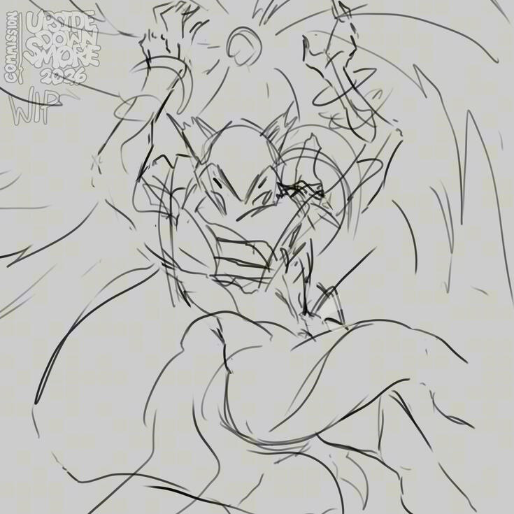 Fangsie Wisp (Warframe) commission - WIP (rough sketch 2 lines)