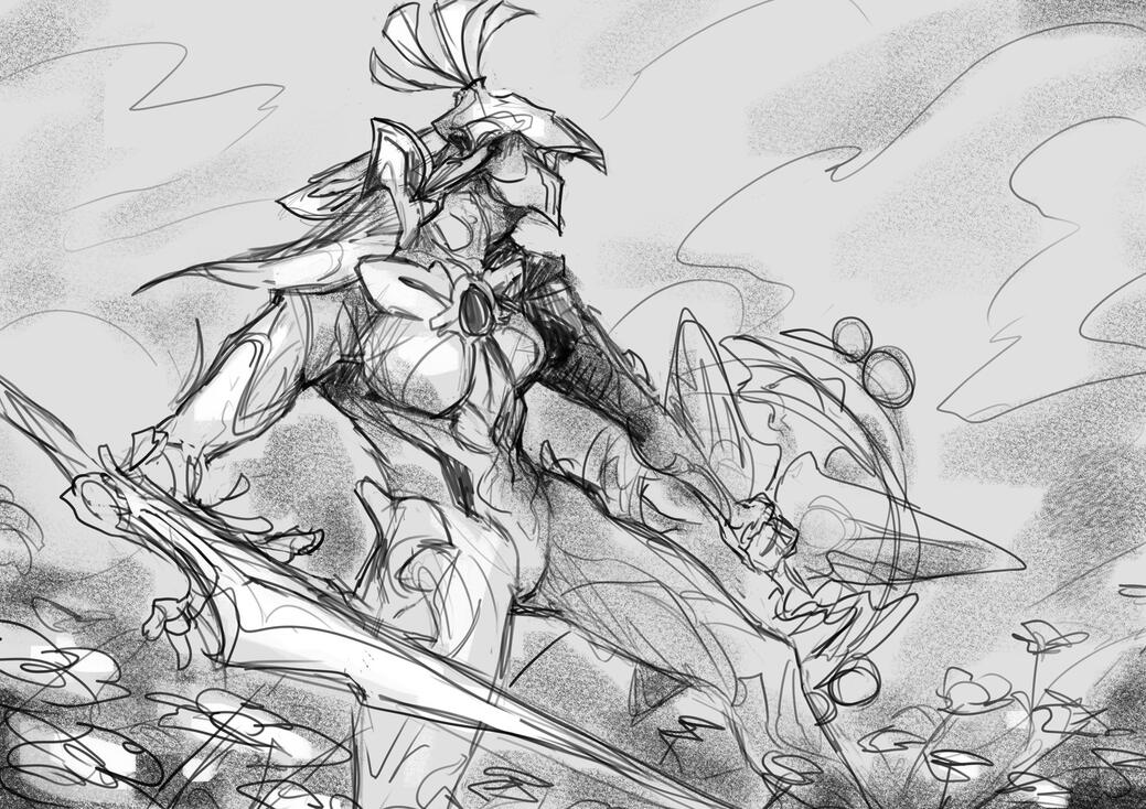 Shrike (rweress Warframe OC) art trade - WIP (rough sketch)